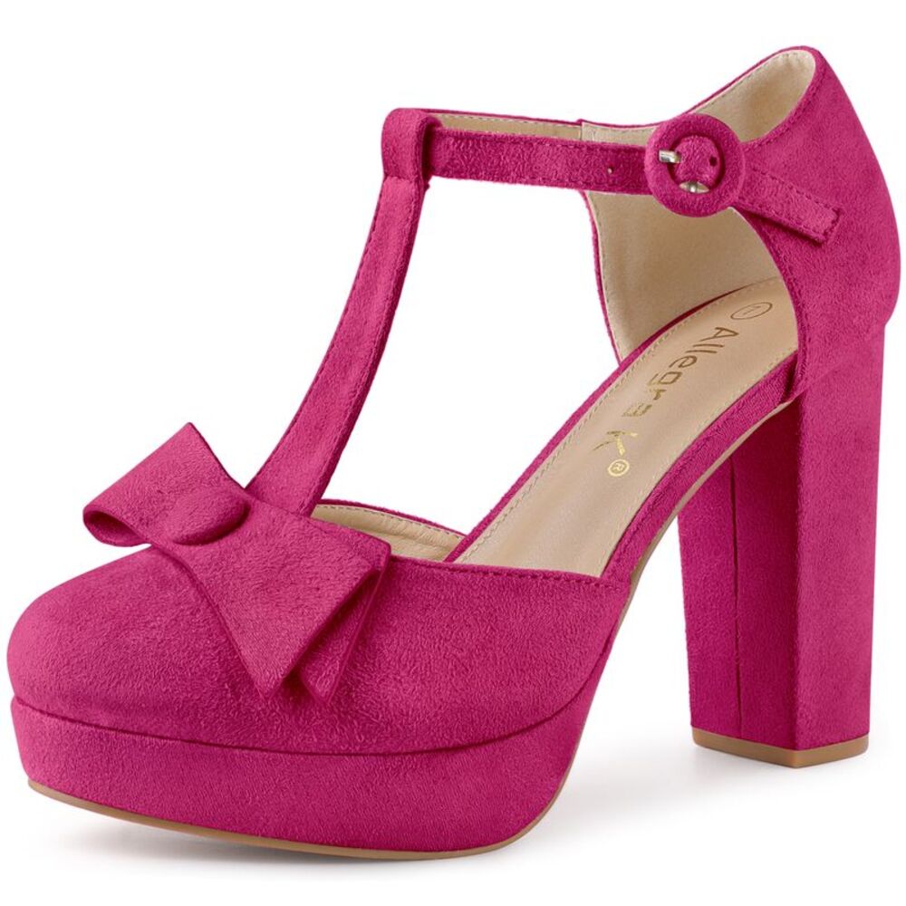 Allegra K Pink T-Strap Platform Heels